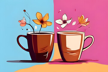 cup of coffee with flowers