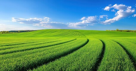 Fototapeta premium Vast Green Field Under a Clear Sky
