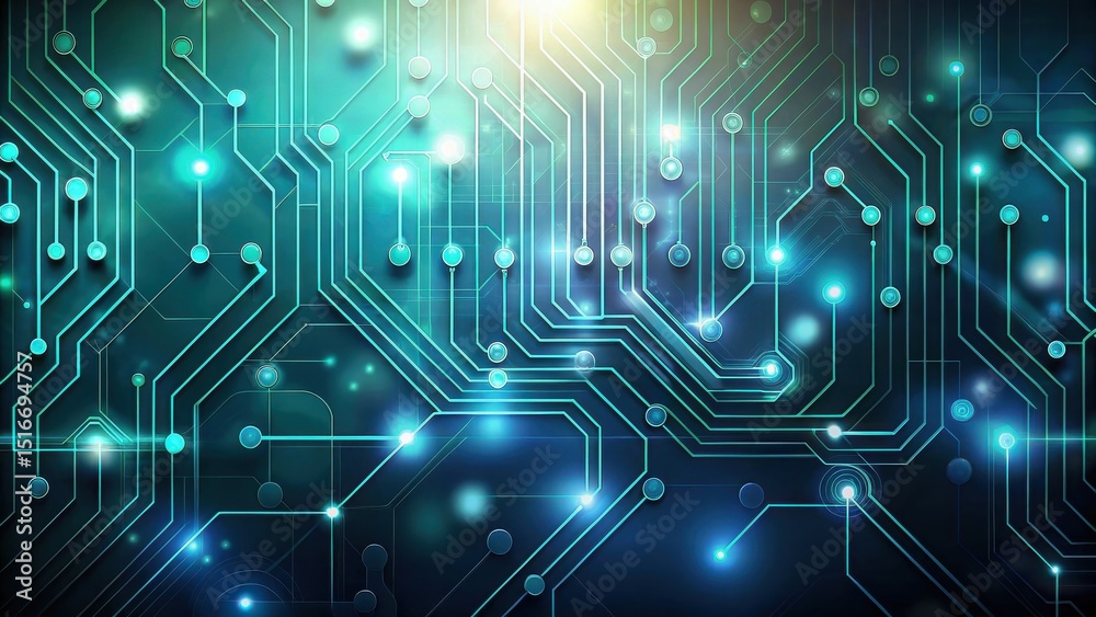Poster abstract digital circuit board technology background showing interconnected nodes and pathways of li