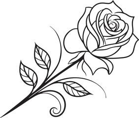 stylized Rose Flower Silhouette – Decorative Floral Vector Design | Elegant Black and White Outline of a Rose Illustration
