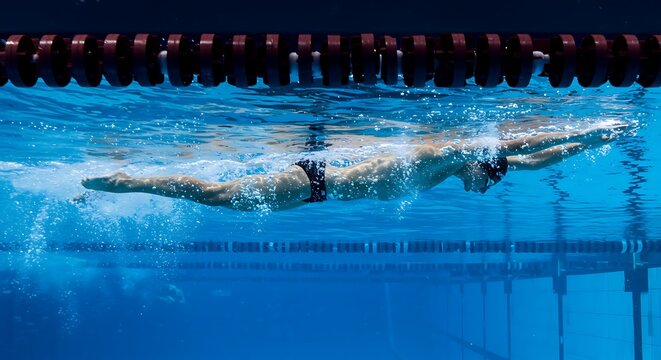 Underwater View of a Swimmer Executing a Graceful Butterfly Stroke in a Competition Pool
