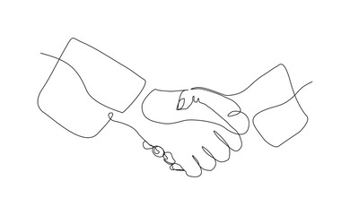 continuous line drawing of handshake business agreement big deal contract success. Vector illustration sketch editable stroke
