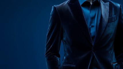 Elegant mens fashion suit jacket and shirt in dark blue color for formal event style and business attire