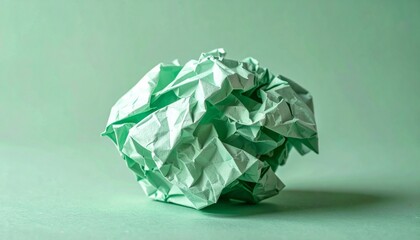a crumpled piece of light green paper rests on a subtle green surface evoking feelings of discarded ideas or forgotten thoughts