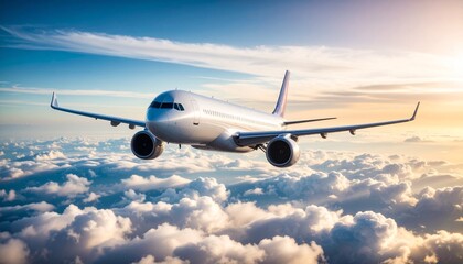 Obraz premium Airplane in the sky, over the cloudy sky