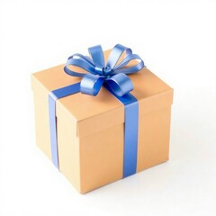 Obraz premium Blue gift box with gold ribbon and bow, perfect for Christmas, birthday, or any holiday celebration