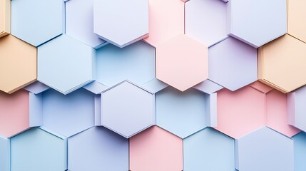 Fototapeta premium Abstract geometric pattern of overlapping hexagons in pastel colors.