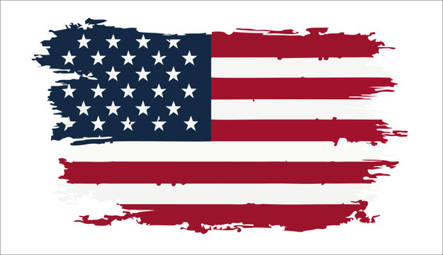 Fototapeta Vector design with drawing of torn national flag of usa is fluttering in wind.  Fashion t-shirt print in american style. Pattern  of stripes for textiles, fabric, clothing on transparent background.