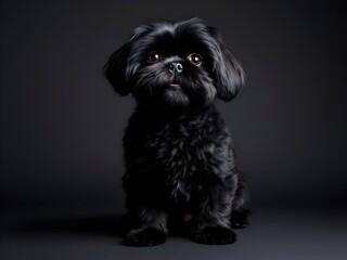 Black shih tzu dog on a dark background