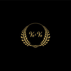 KK beautiful, feminine and elegant wedding monogram initial logo with circle floral gold