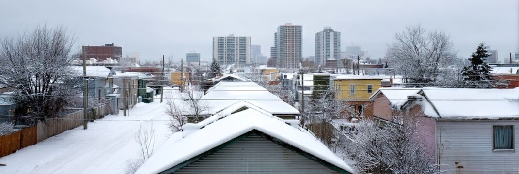 photo of gentrification during an urban winter in the city with cold temperatures and snow