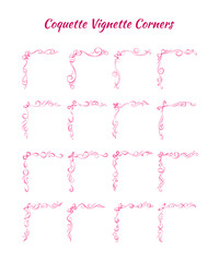 16 hand drawn corners with bow ribbon elements. Elegant editable vignettes for making frames