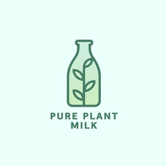 Minimalist plant milk logo design in line art style for branding