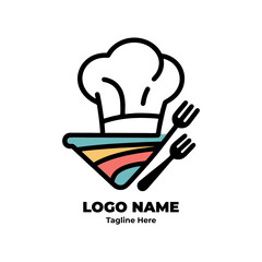 Chef logo kitchen symbol for restaurant branding modern food business vector illustration for cooking tools culinary design chef hat emblem mascot character cartoon cook logo