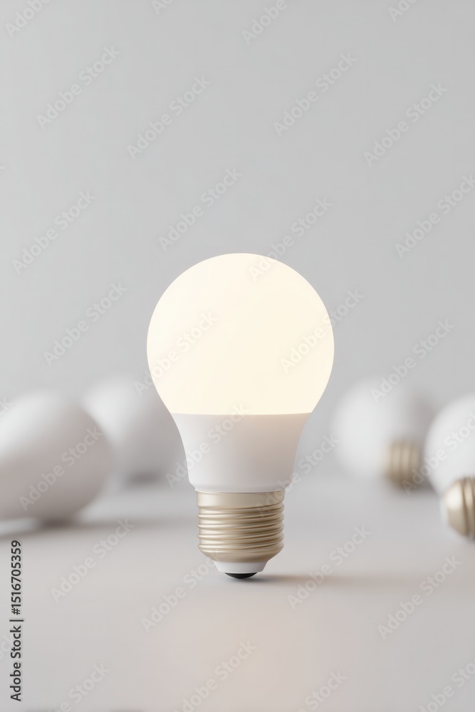 Wall mural focus on energy-efficient light bulbs in minimalistic layout providing ample copy space for text