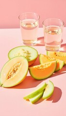 Sweet Honeydew and Cantaloupe Melon Slices with Refreshing Drinks