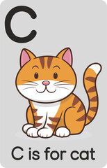 Adorable Cartoon Cat Illustrating the Letter C: A Children's Flashcard