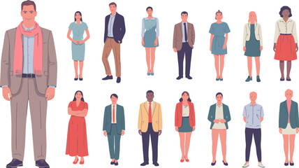 Flat Vector Illustration of Diverse Business People – Professional Team in Modern Office Outfits for Corporate, Workplace, and Human Resources Design