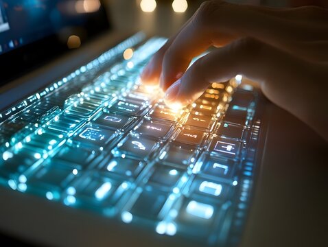 Close-Up of Hands Typing on Keyboard in Cybersecurity and Data Protection Context, sound mixer console