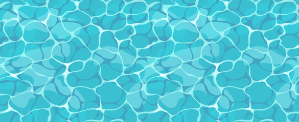 Water ripple top view textured seamless pattern. Abstract Sun light reflection texture, swimming pool top view, sea ocean waves background