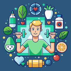 20 Wellness and Fitness Icons — Heart Rate, Dumbbell, Yoga Pose, Water Bottle, Fruit, Sleep, Smartwatch | Clean Flat and Color Stroke Style

