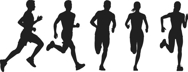 Silhouettes of People Running – Male and Female Runners in Action for Fitness, Exercise, Cardio Workout, Sports, and Health Design