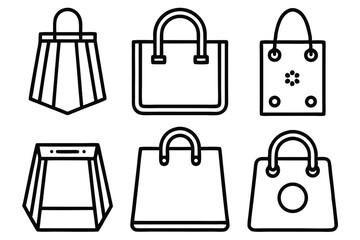 Collection of Simple Line Art Tote Bag and Shopping Bag Icons