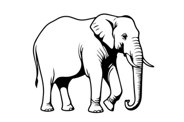 Fototapeta premium Elephant black outline isolated on white or transparent background, vector illustration