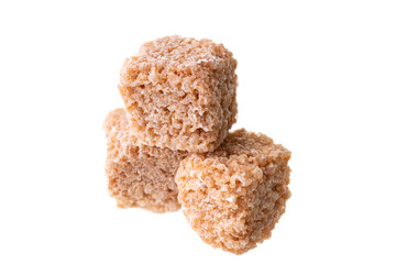Pile of Brown Sugar Cubes Isolated on White Background