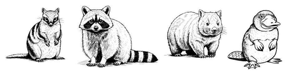 cute animals hand drawn illustration set