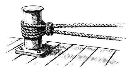 rope tied to marine bollard on dock