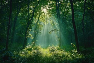 Sunlight Piercing Through the Verdant Forest