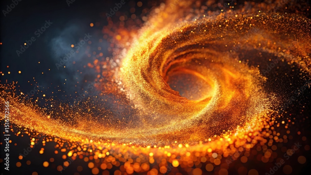 Poster golden dust swirling in a vortex of light and shadow, a captivating abstract image of energy and mot