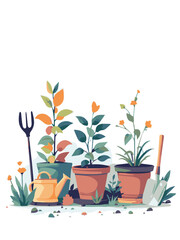 Potted Plants and Gardening Tools