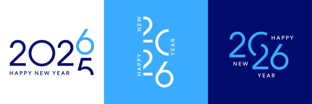 2026 card set, blue New Year card collection, vector poster