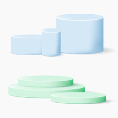 3D vector pastel podiums in blue and green colors, isometric minimal illustration