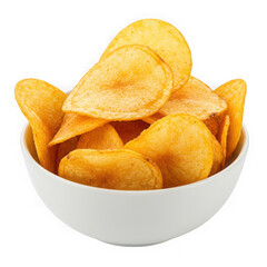 Bowl of potato chips snack on transparent background