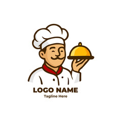 Chef logo, restaurant logo, cooking logo, cartoon chef, kitchen symbol for food brand identity, culinary branding design, restaurant mascot, kitchen team character, gourmet chef business use