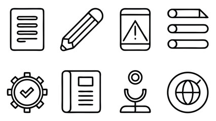 Simple Line Icons Document, Pencil, Mobile, List, Settings, Book, Mic, Globe