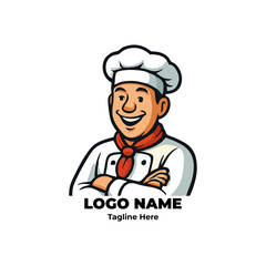 Cooking chef logo vector with professional mascot character for restaurant identity culinary branding bakery promotion kitchen business cartoon food concept design