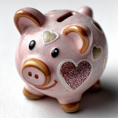 Saving with Love Small Piggy Bank Home Decorative Item Cozy Environment Close-Up Heartwarming Concept