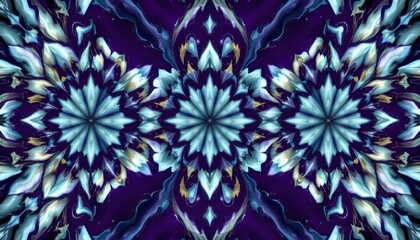a symmetrical pattern featuring an array of intricate designs that resemble flowers or crystalline structures