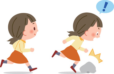 走って石に躓く女子小学生