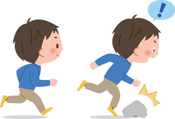 走って石に躓く男子小学生