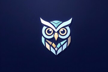 Cyber owl head in pastel lines, blending intelligence, night vision, and futuristic design with precision. Golden owl logo and Futuristic owl logo