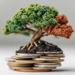 Growth of a Tree from Coins Symbolizing Wealth Financial Growth Studio Close-up Nature and Economy