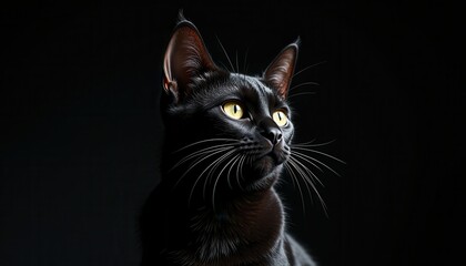 Mysterious black cat portrait in dramatic lighting