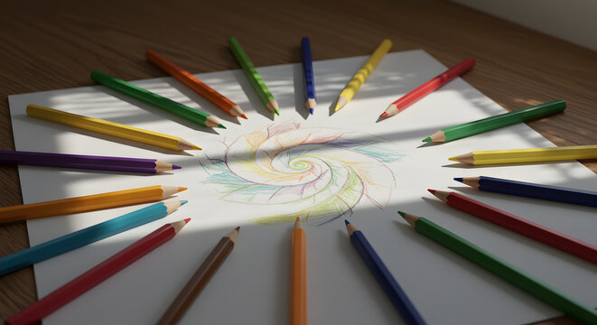 colored pencils on white background