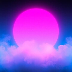 Fototapeta premium Abstract pink and blue neon circle in cloudy sky background