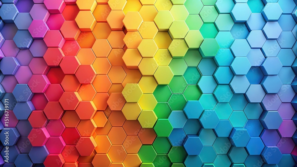 Aufkleber Abstract Hexagonal Pattern with Vibrant Color Gradient Showing a Spectrum of Hues